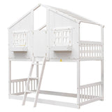 Low Twin Over Twin FarmHouse Bunk Beds for Kids, Toddler - [Wooden, Floor]