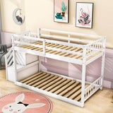 Low Twin Over Twin Toddler Bunk Beds with Stairs - [Floor]