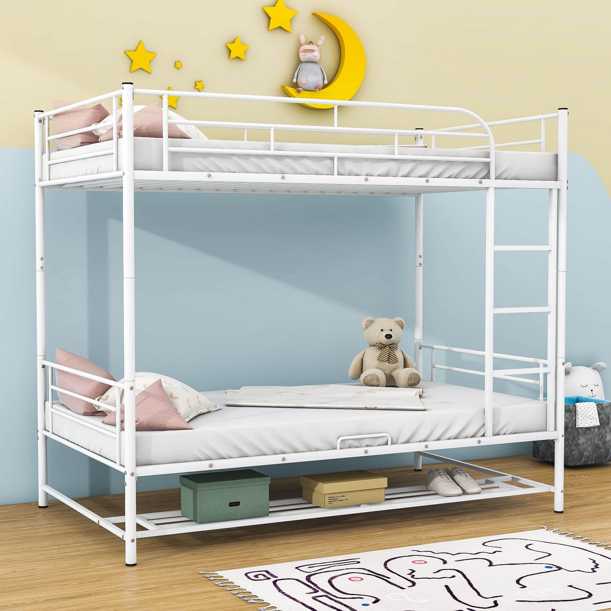 Metal Twin Over Twin Convertible Bunk Beds for Adults Kids with Storage