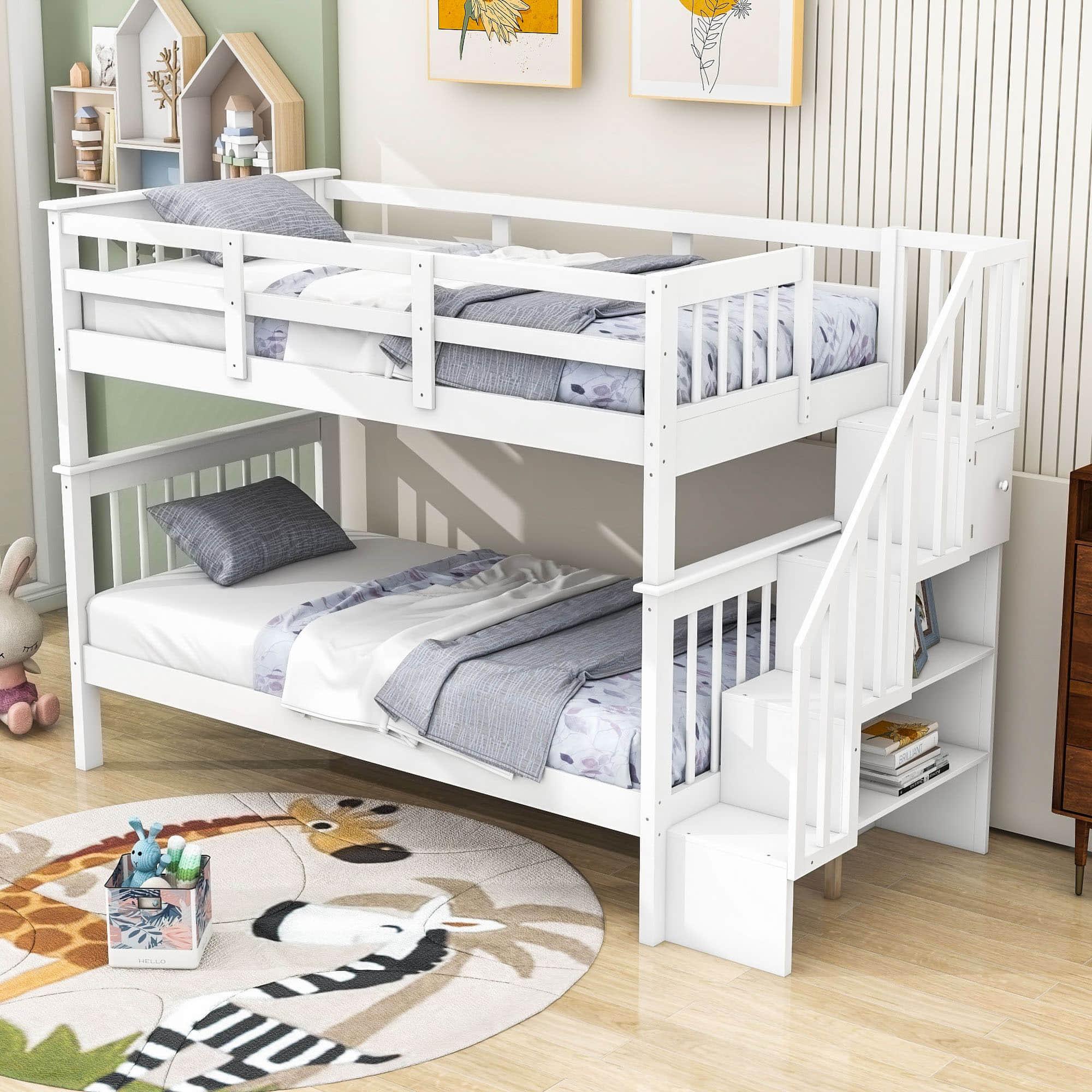 Twin Over Twin Bunk Beds with Stairs and Storage for Kids - [Wood, Convertible]