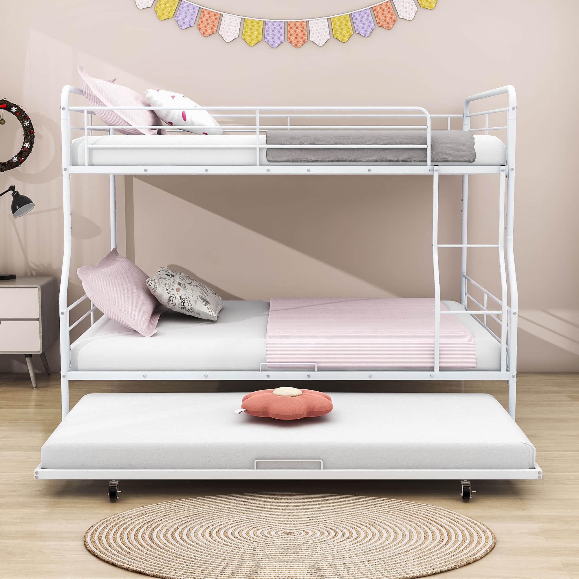 Convertible Full XL Over Queen Metal Bunk Beds with Trundle