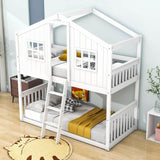 Low Twin Over Twin House Bunk Beds for Kids Toddler - [Wooden, Floor]