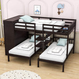 Low Full Over Twin&Twin Triple Bunk Bed with Storage for Kids - [Wardrobe]