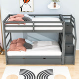 Low Twin Over Twin Bunk Beds for Kids with Storage Stairs and Trundle