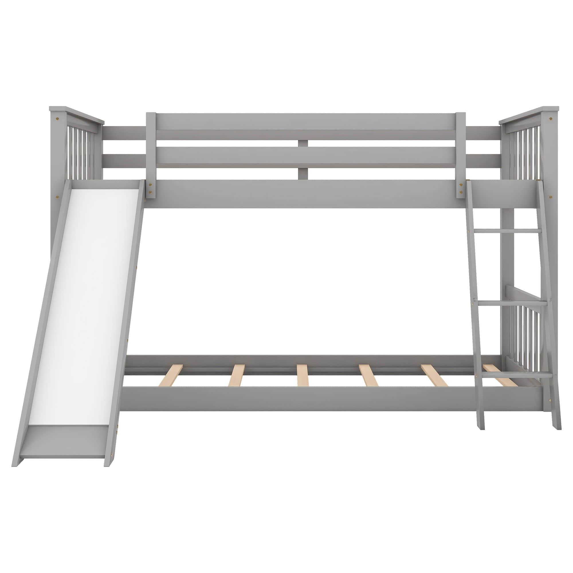 Low Twin Over Twin Bunk Beds with Slide for Kids Toddler - [Wooden, Floor, Interchangeable]