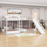 Metal Full & Twin Quad Bunk Beds with Slide for Kids, Toddler - [L-Shaped]