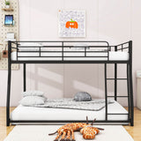 Full XL Over Queen Metal Floor Loft Bunk Beds with Ladder for Adults