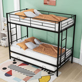 Metal Twin Over Twin Bunk Bed with Trundle - [Convertible, Noise Reduced]