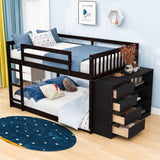 Low Full Over Full Bunk Beds for Kids, Toddlers with Storage - [Wood]