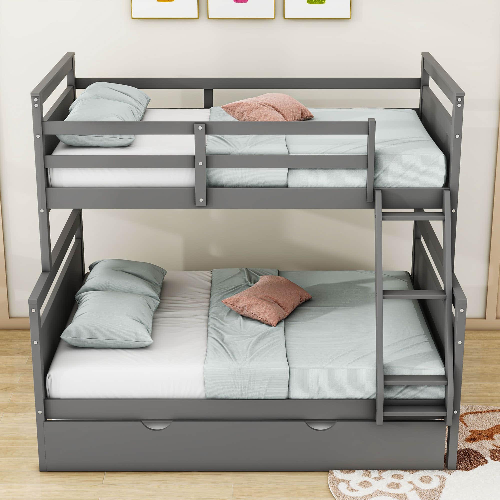 Modern Twin Over Full Bunk Beds with Trundle for Kids, Adults - [Wooden, Convertible]