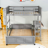 L-Shaped Twin Over Full Bunk Beds with Desk and Storage Drawers Wooden