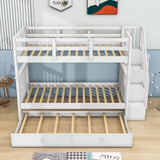 Twin Over Twin Bunk Beds with Stairs and Trundle, Storage - [Convertible, Shelves]