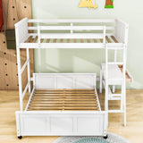 L-Shaped Twin Over Full Bunk Beds with Desk and Storage Drawers Wooden