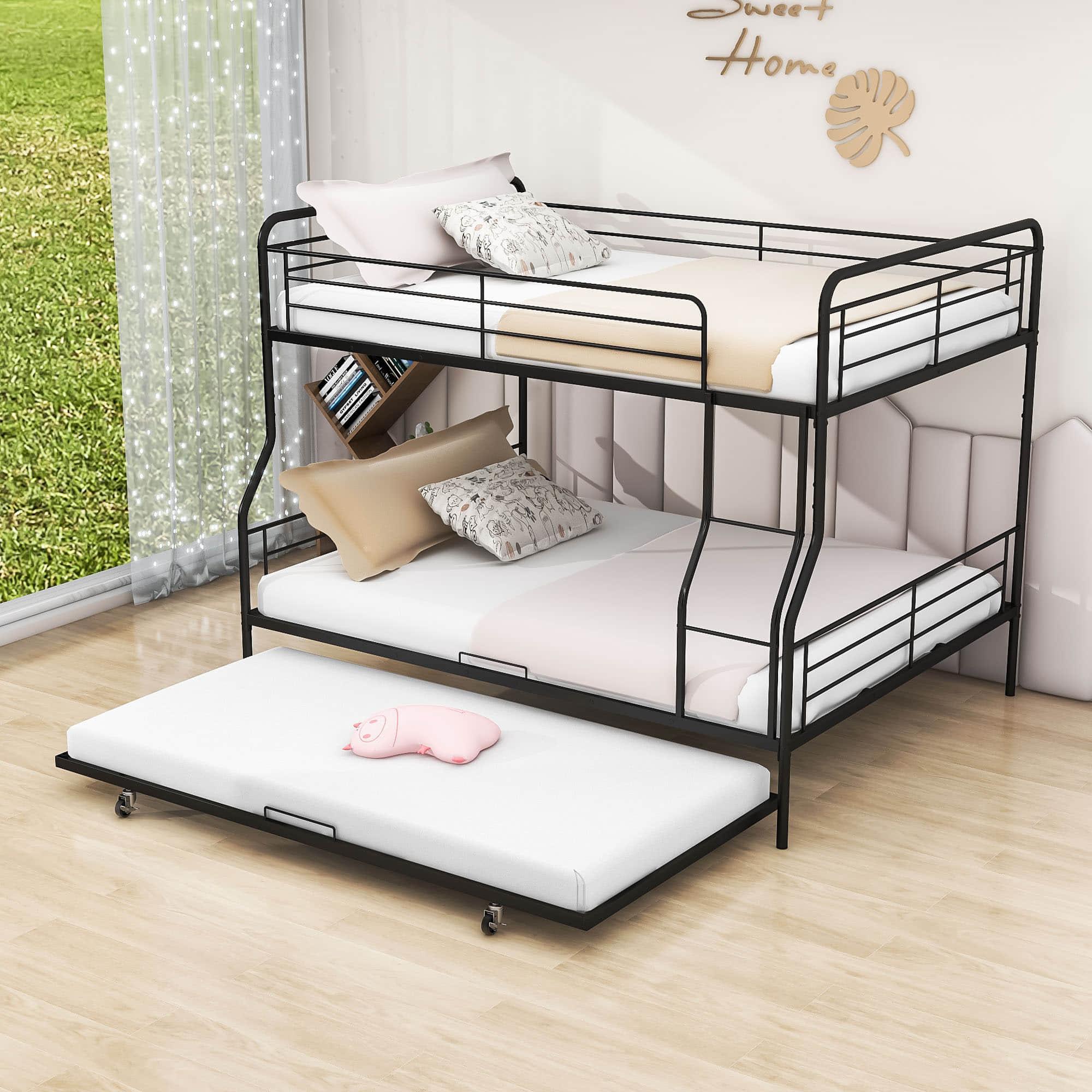 Convertible Full XL Over Queen Metal Bunk Beds with Trundle