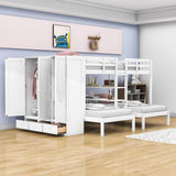 Low Full Over Twin&Twin Triple Bunk Bed with Storage for Kids - [Wardrobe]