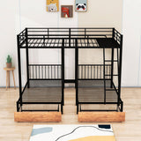 Full Over Twin & Twin Triple Bunk Beds with Storage - [Metal, Drawers, Table]