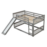 Low Full Over Full Bunk Beds with Slide for Kids Toddler - [Wood, Floor]