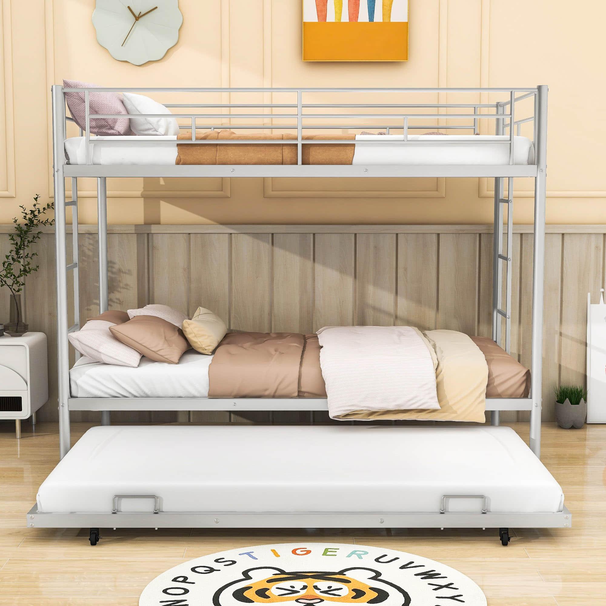 Heavy-Duty Metal Twin Over Twin Bunk Beds with Twin Trundle