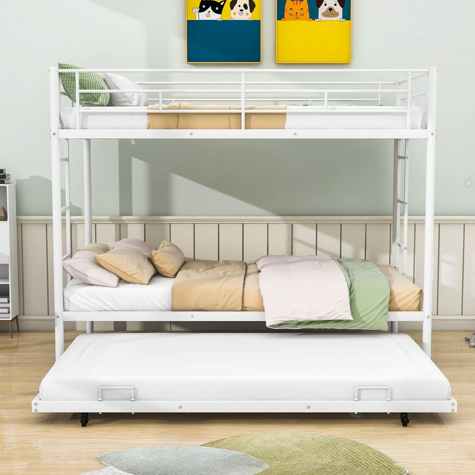 Heavy-Duty Metal Twin Over Twin Bunk Beds with Twin Trundle