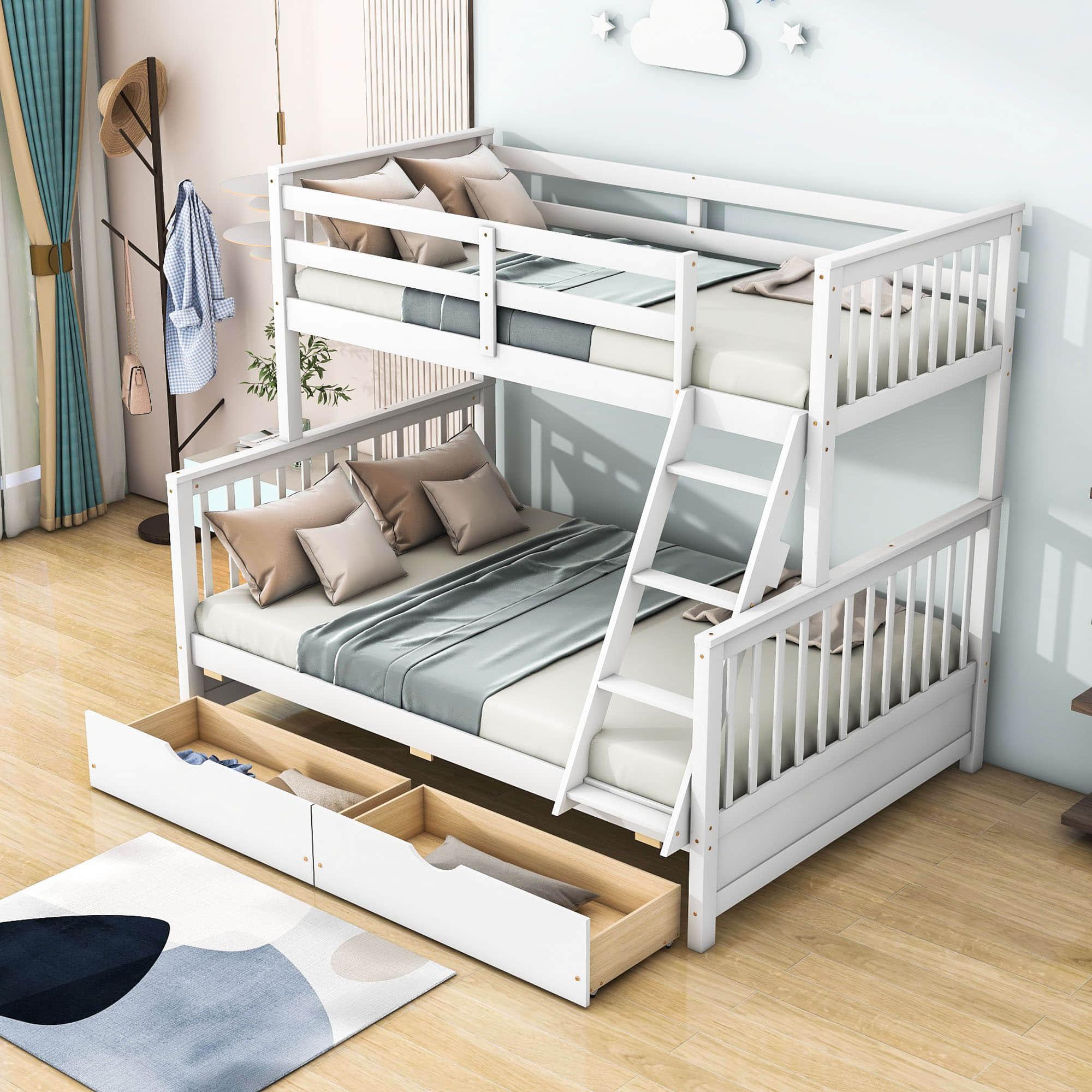 Twin over Full Convertible Bunk Bed for Kids, Adults with Storage - [Drawers]