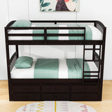 Convertible Twin Over Twin Bunk Beds for Kids Adults with Trundle and Storage - [Wood, Drawers]