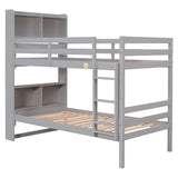 Solid Wood Convertible Twin Over Twin Bunk Beds with Bookcase Headboard