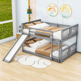 Low Full Over Full Bunk Beds with Slide for Kids Toddler - [Wooden]