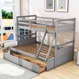 Wooden Twin Over Full Bunk Beds with Storage Drawers for Kids, Adult - [Convertible]