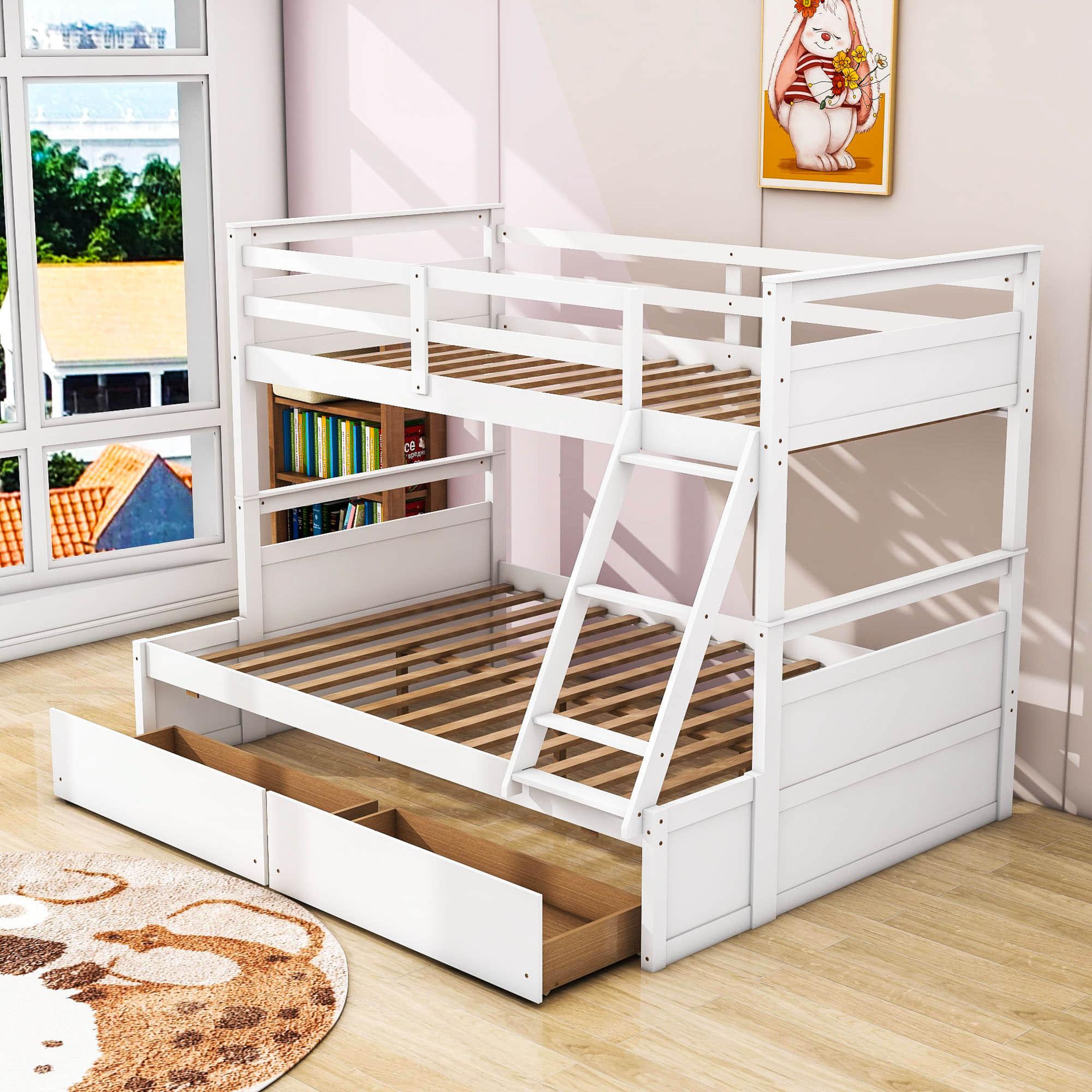 Wooden Twin Over Full Bunk Beds with Storage Drawers for Kids, Adult - [Convertible]