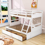 Wooden Twin Over Full Bunk Beds with Storage Drawers for Kids, Adult - [Convertible]