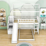 Floor Twin Bunk Beds for Toddlers Kids with Stairs and Slide - [Wood]