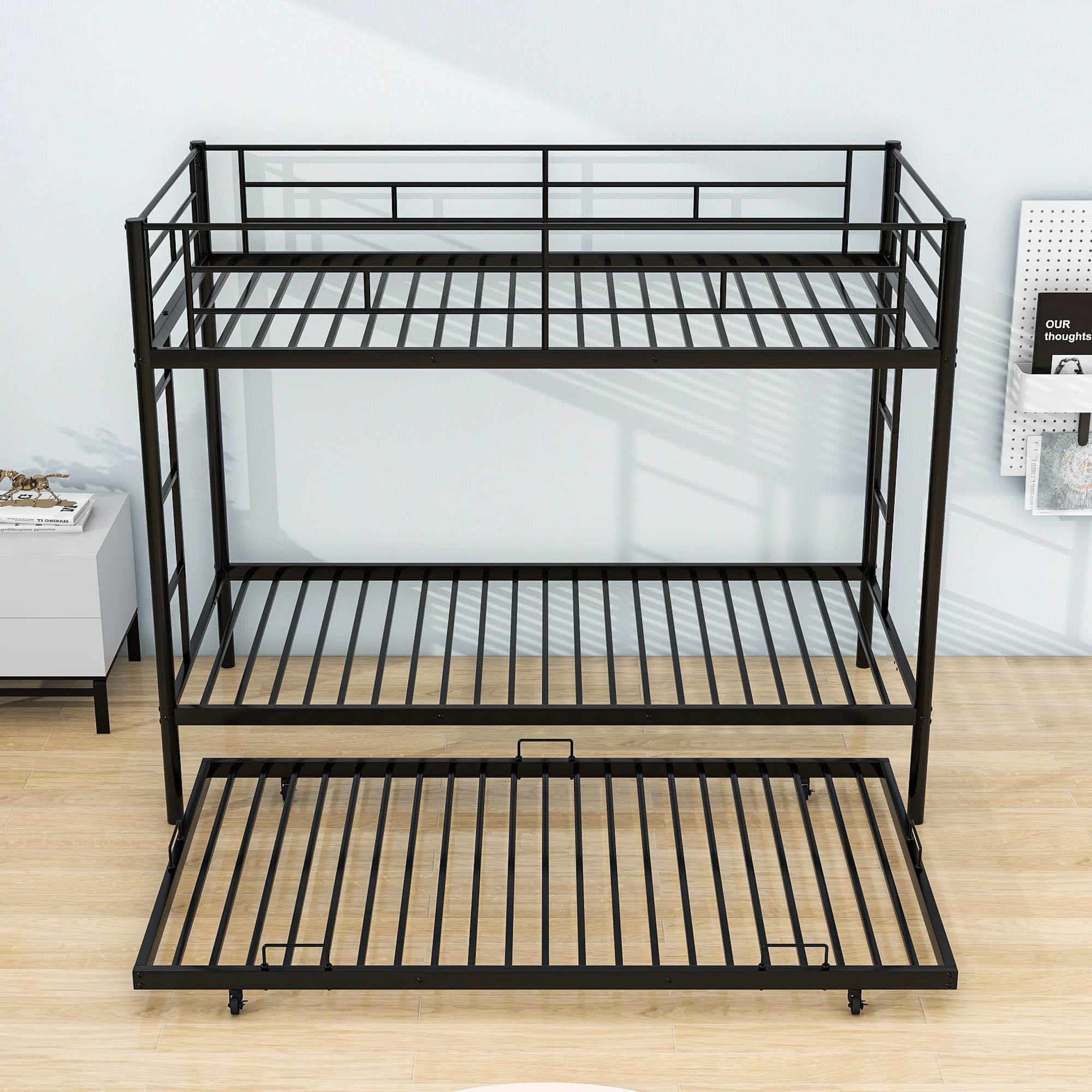 Heavy-Duty Metal Twin Over Twin Bunk Beds with Twin Trundle