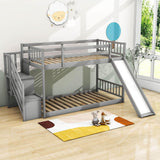 Low Twin Over Twin Toddler Bunk Beds with Stairs and Slide - [Floor]