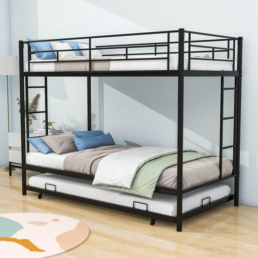 Heavy-Duty Metal Twin Over Twin Bunk Beds with Twin Trundle