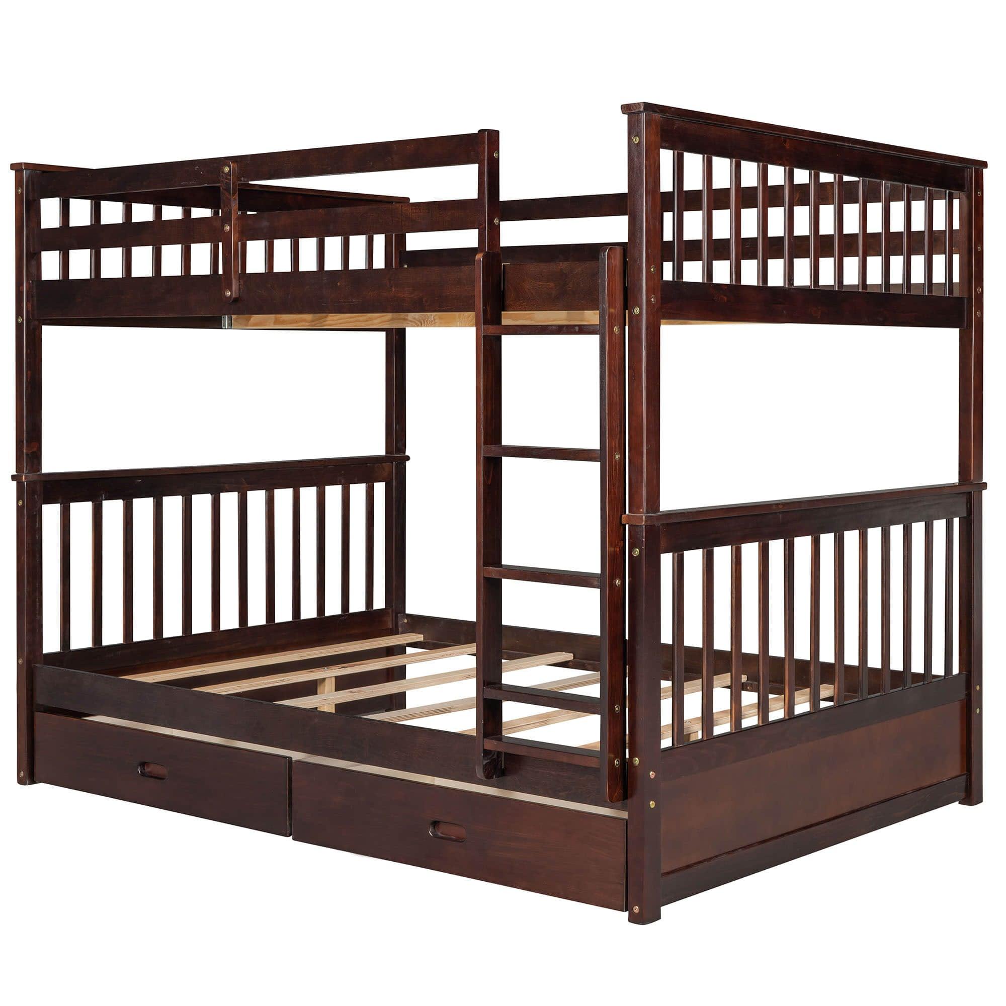 Full Over Full Bunk Beds with Storage for Kids, Adults - [Wooden, Convertible]