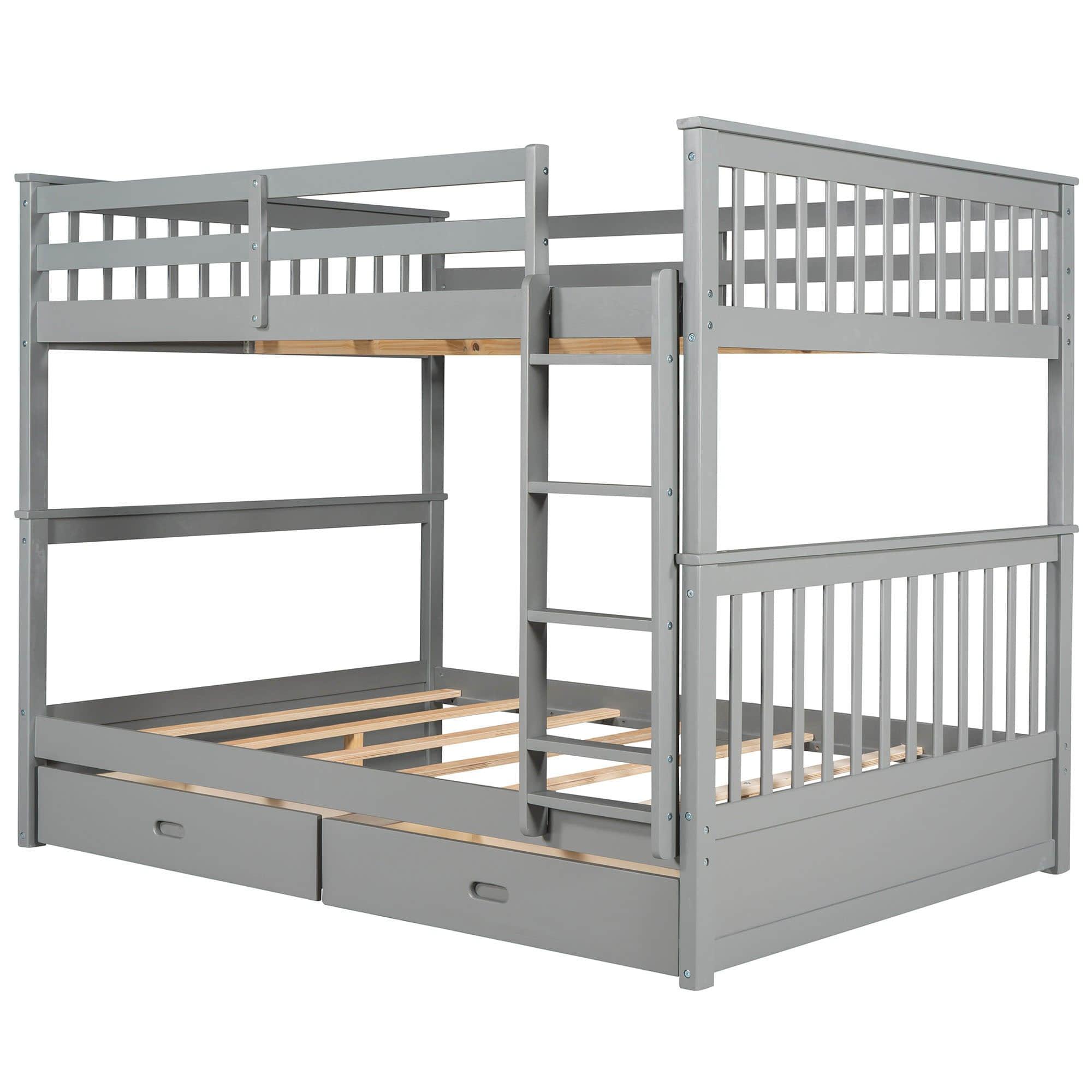 Full Over Full Bunk Beds with Storage for Kids, Adults - [Wooden, Convertible]