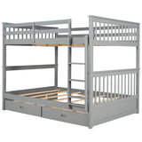 Full Over Full Bunk Beds with Storage for Kids, Adults - [Wooden, Convertible]