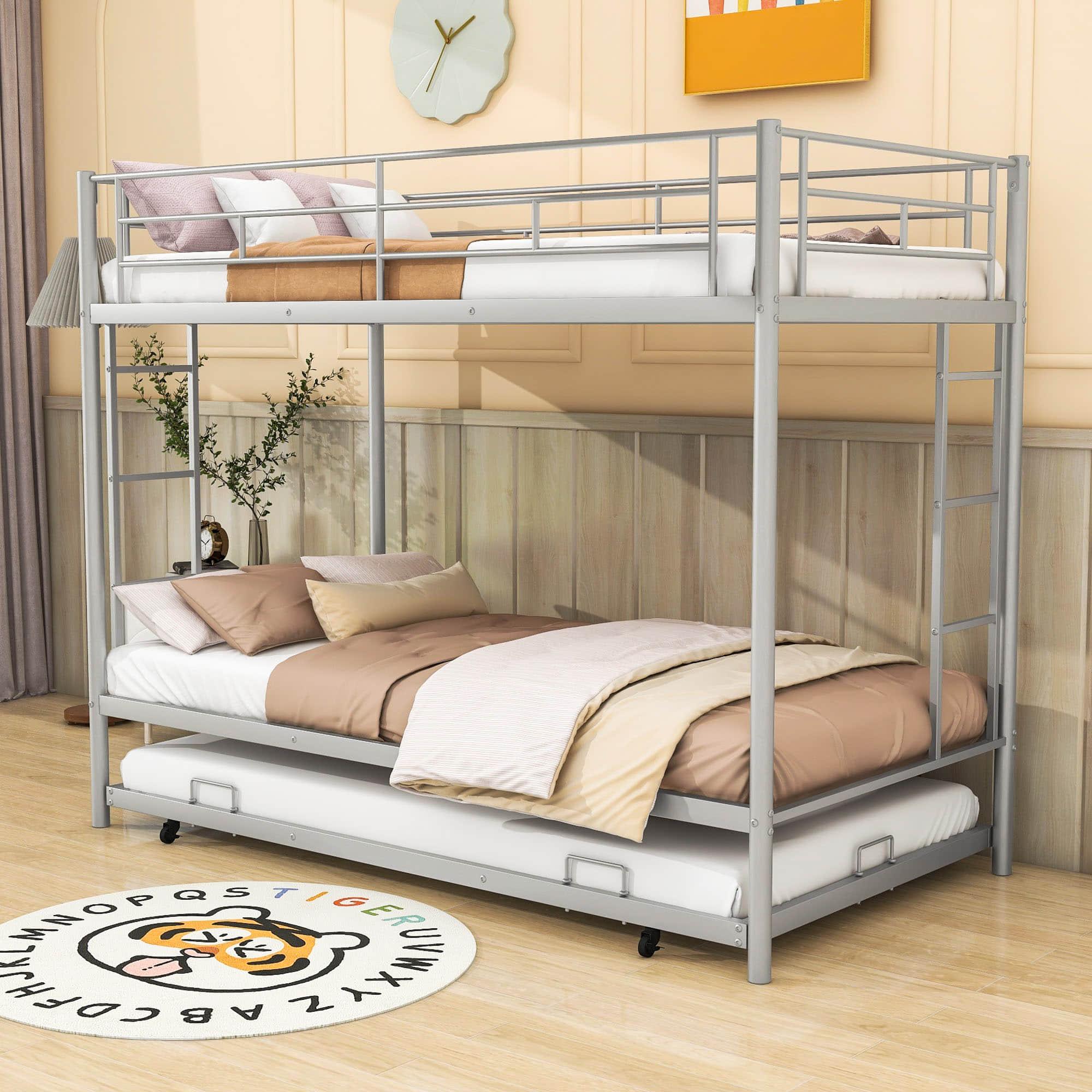 Heavy-Duty Metal Twin Over Twin Bunk Beds with Twin Trundle