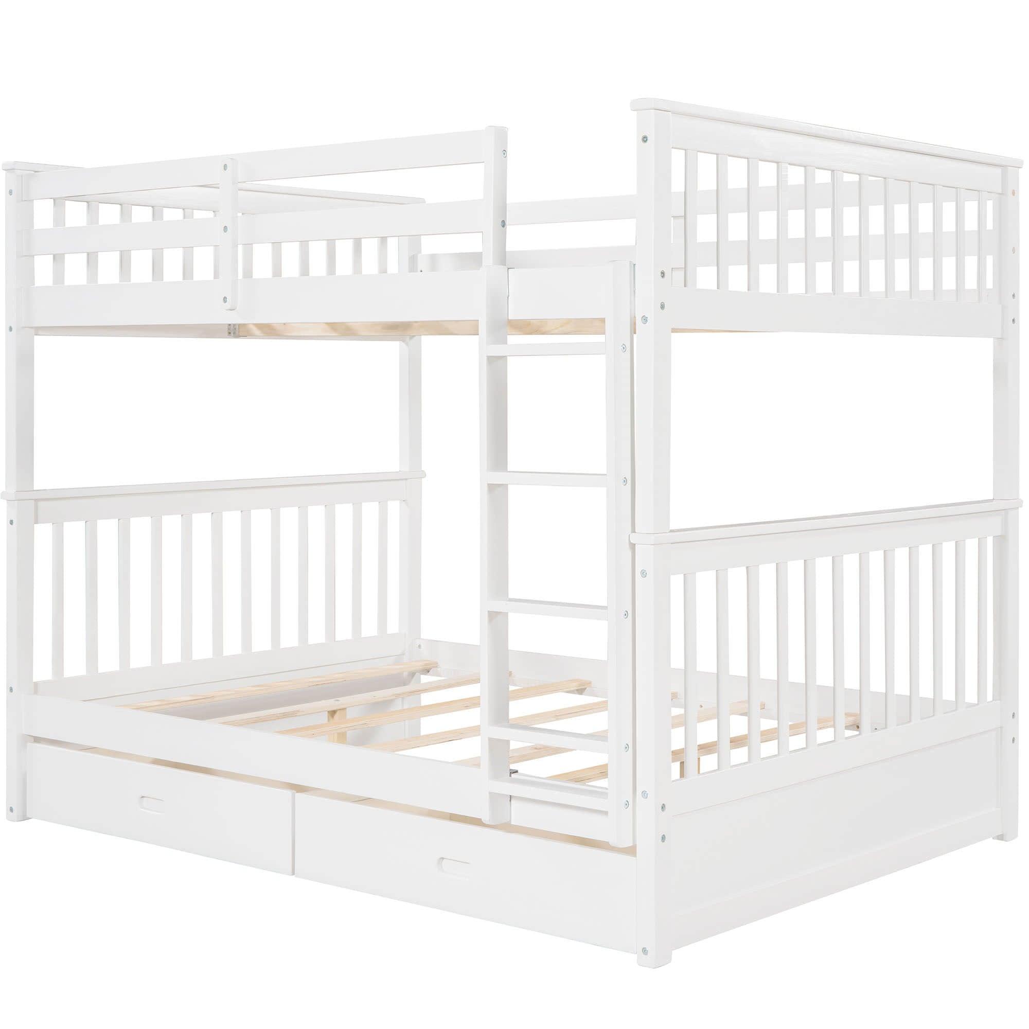 Full Over Full Bunk Beds with Storage for Kids, Adults - [Wooden, Convertible]