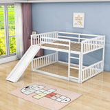 Low Full Over Full Bunk Beds with Slide for Kids Toddler - [Wood, Floor]