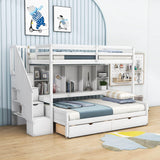 Twin XL Over Full Bunk Beds with Stairs and Storage Shelves, Drawers - [Detachable]