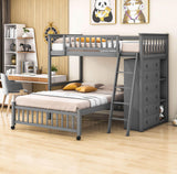 Wooden L-Shaped Twin Over Full Adult Bunk Beds with Storage - [Drawers]