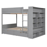 Wooden Full Over Full Bunk Beds with Storage Drawers, Shelves