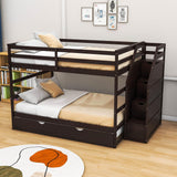 Full Over Full Bunk Beds with Stairs and Storage, Trundle - [Wood, Cabinets]