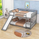 Low Full Over Full Bunk Beds with Slide for Kids Toddler - [Wood, Floor]