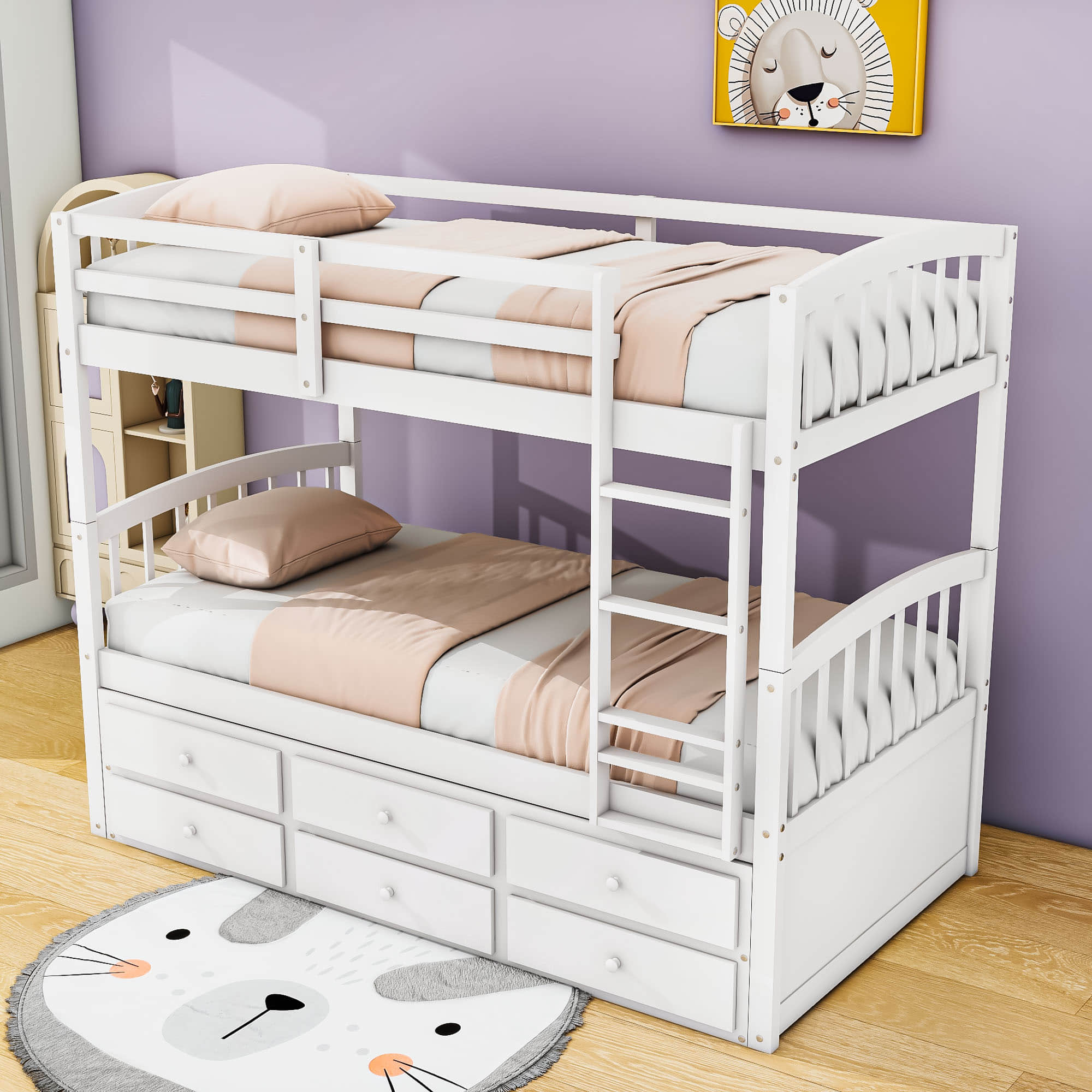 Convertible Twin Over Twin Bunk Beds for Kids Adults with Trundle and Storage - [Wood, Drawers]