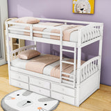 Convertible Twin Over Twin Bunk Beds for Kids Adults with Trundle and Storage - [Wood, Drawers]