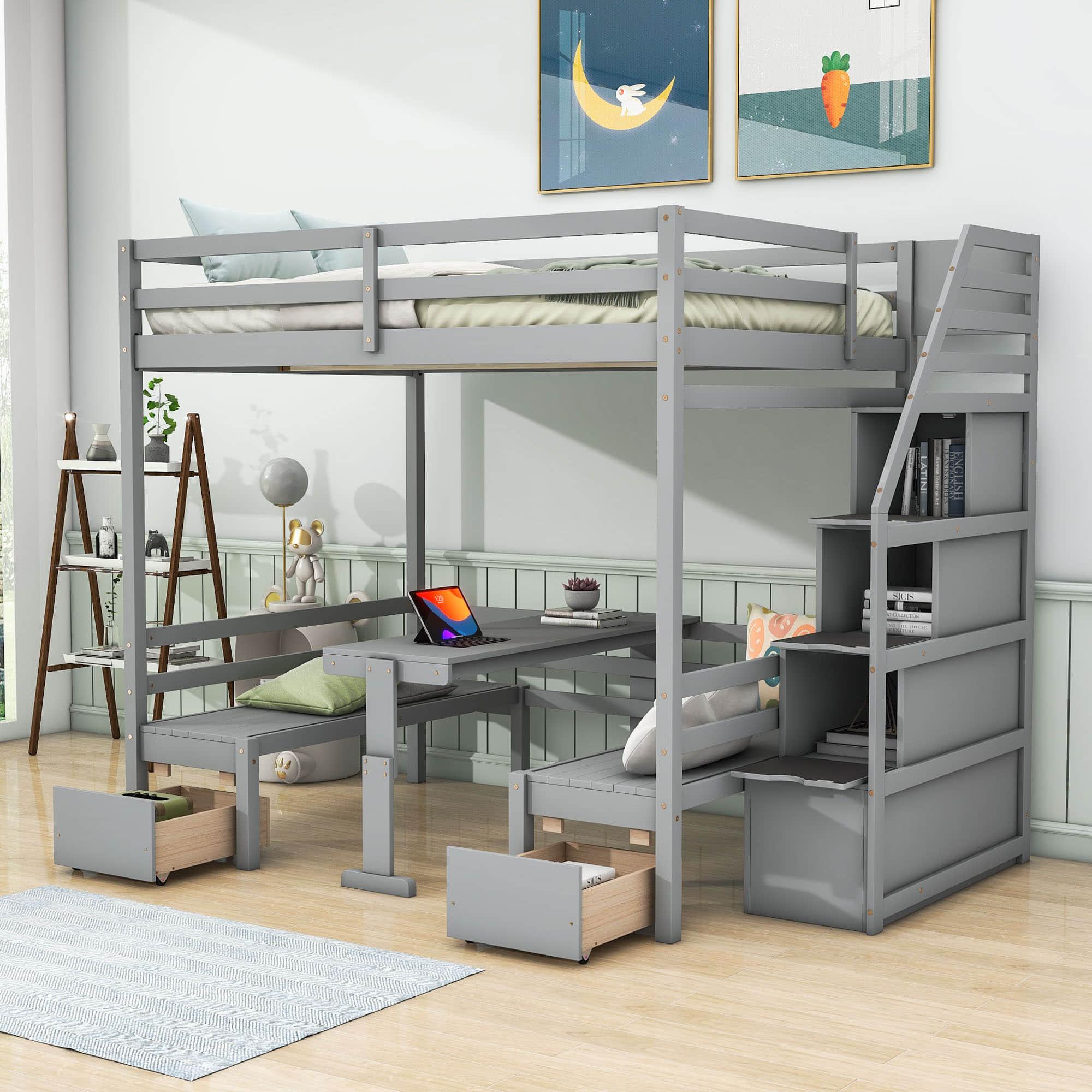 Convertible Full Over Full Bunk Beds with Stairs and Storage - [Wooden]