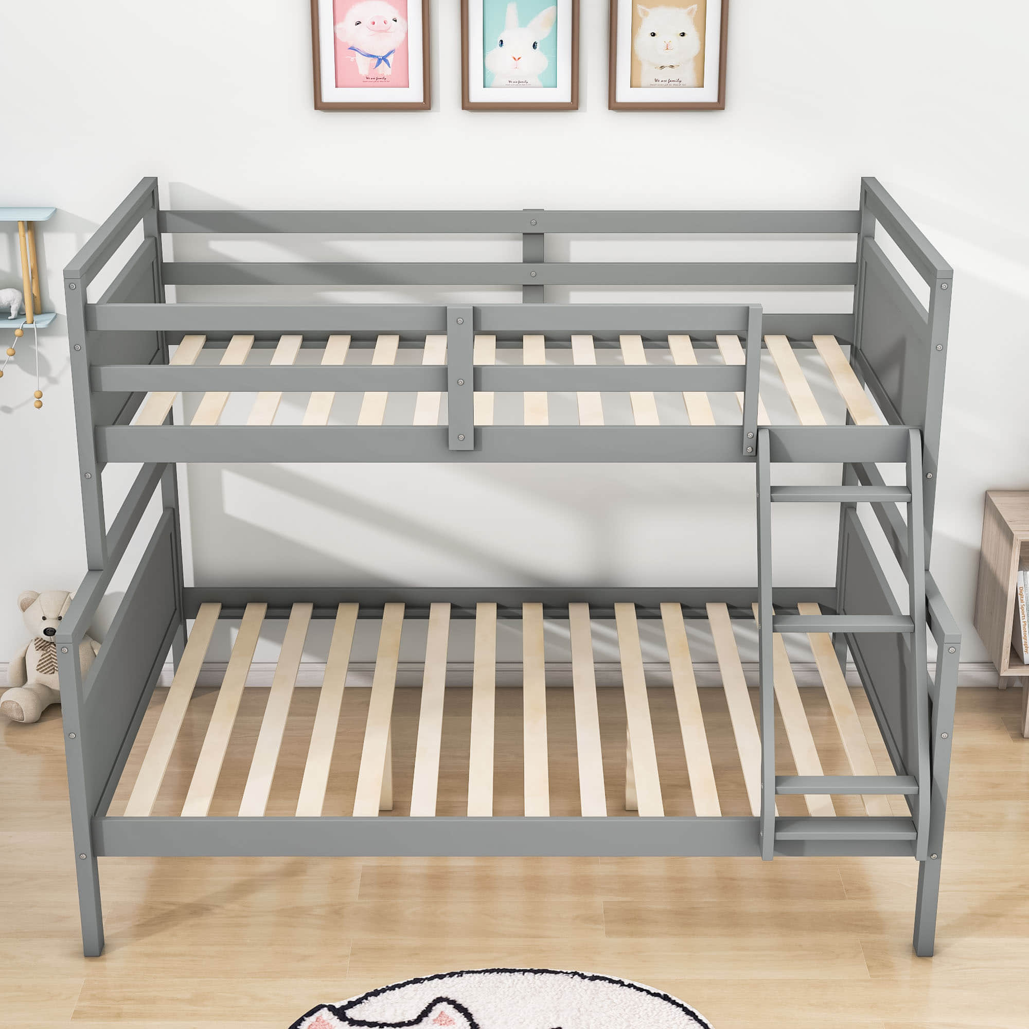 Wooden Twin Over Full Convertible Bunk Bed for Kids, Adults