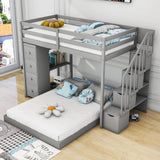 L-Shaped Twin Over Full Floor Bunk Beds for Toddlers, Kids with Stairs